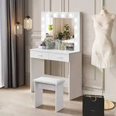 BOXED HOLLYWOOD WHITE DRESSING TABLE SET WITH LED LIGHTS