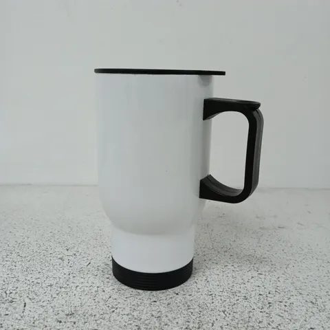 BOXED UNBRANDED STAINLESS STEEL TRAVEL MUG IN WHITE/BLACK