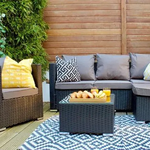 BOXED 5-SEATER CANONBURY RATTAN SOFA SET - BLACK (2 BOXES)