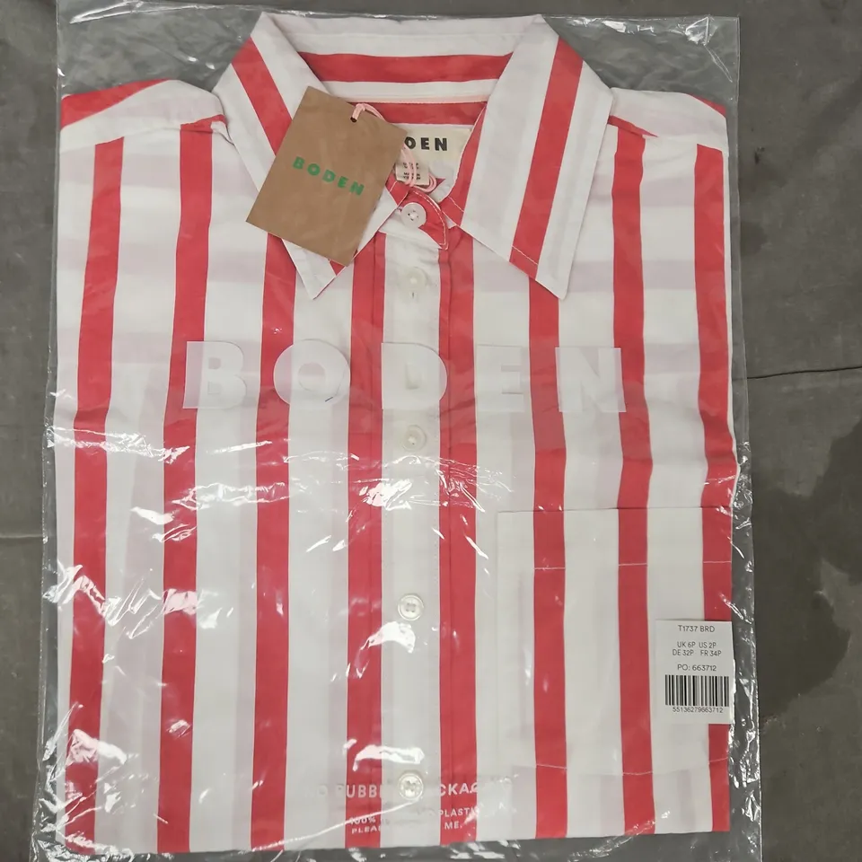 BAGGED BODEN STRIPED SHIRT IN RED/WHITE SIZE 6P