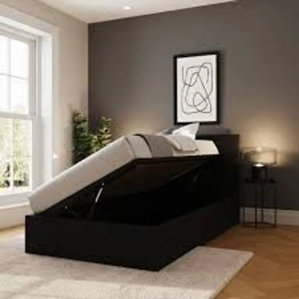 BOXED GFW SINGLE BLACK SIDE LIFT OTTOMAN BED (2 BOXES)