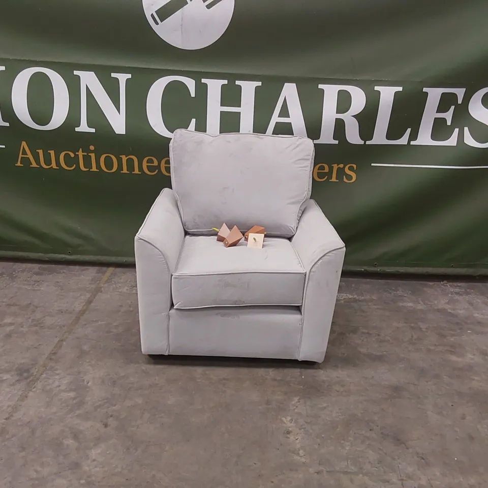 QUALITY DESIGNER GREY VELVET ARMCHAIR 