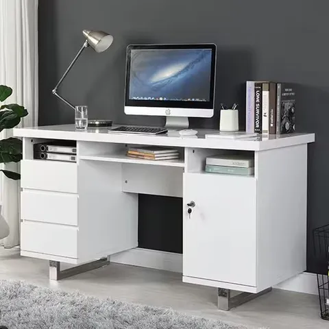 BOXED SYDNEY WHITE GLOSS COMPUTER DESK WITH 3 DRAWERS (2 BOXES)