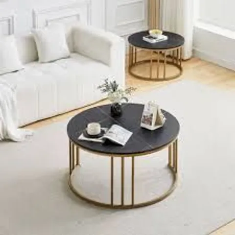 BOXED COFFEE TABLE SET, NESTING COFFEE TABLE - WHITE/BLACK FAUX MARBLE EFFECT 