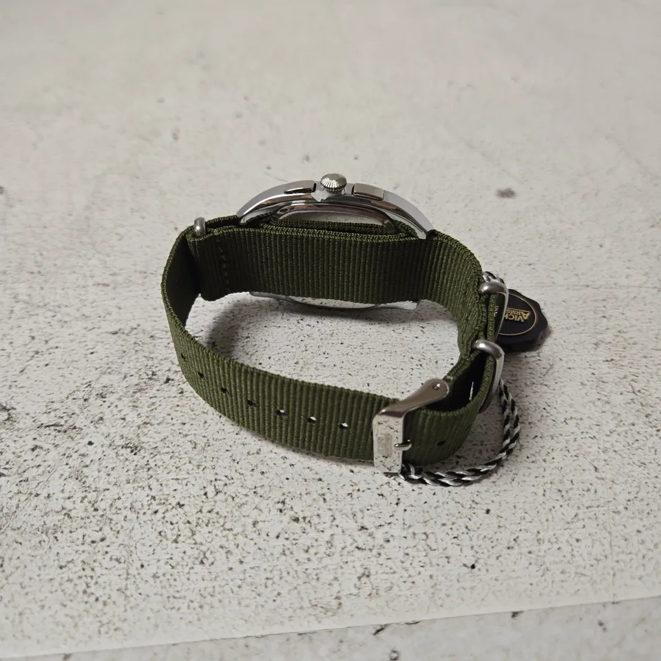 VICKERS ARMSTRONGS CHRONOGRAPH WRISTWATCH – OLIVE DIAL, GREEN NATO STRAP, IN BOX