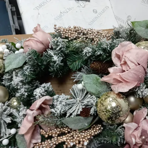 FROSTED ROSE SWAG CHRISTMAS GARLAND - COLLECTION ONLY