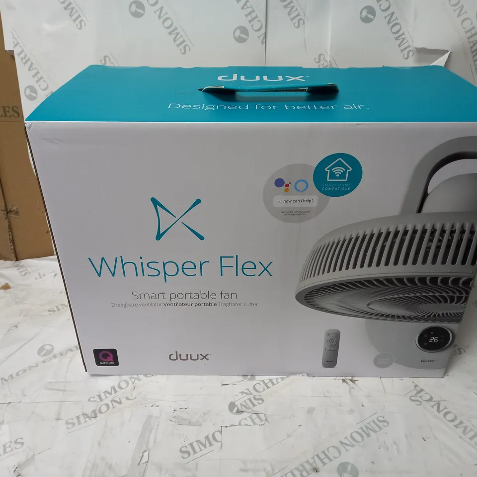 BOXED AND SEALED DUUX SMART PORTABLE FAN. 