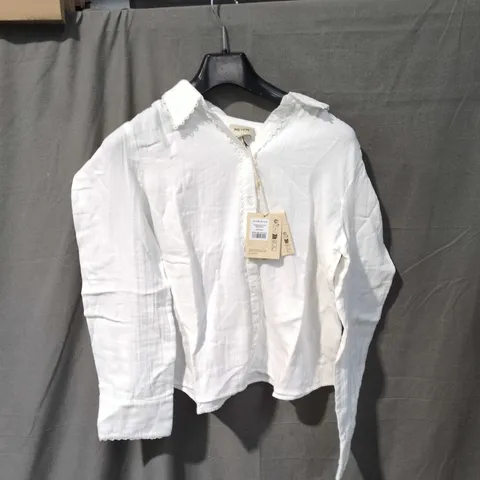 ME+EM CHEESECLOTH TRIM DETAIL SHIRT – WHITE, UK 10 (US 6, EU 38)