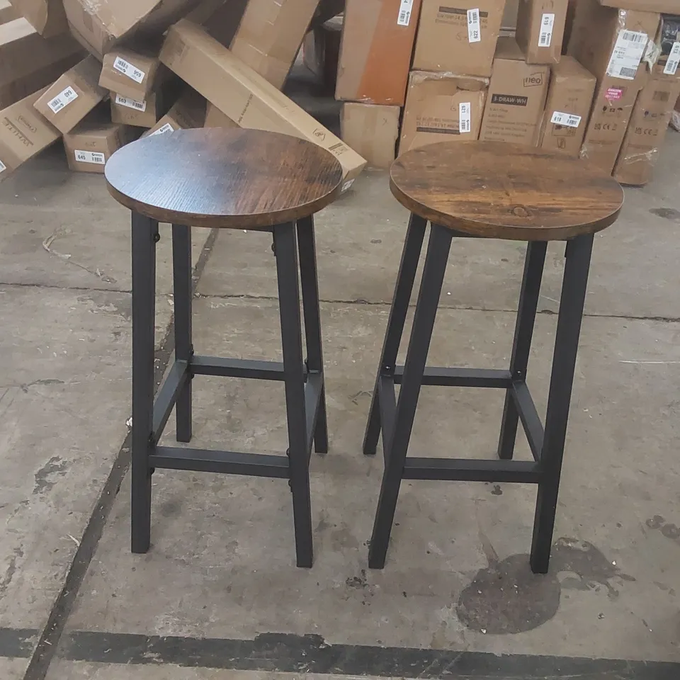 PAIR OF DESIGNER WOODEN BAR STOOLS WITH METAL BASE