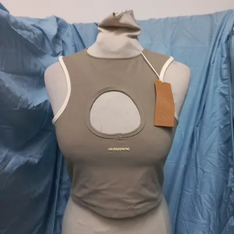 NKD APPAREL CUT-OUT TOP – KHAKI GREEN, UK SIZE M