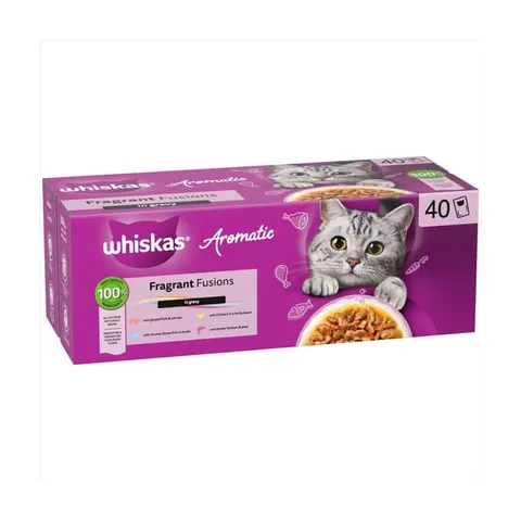 BOXED Whiskas 1+ Adult Cat Food Pouches Aromatic Fragrant Fusions in Gravy 40 x 85g