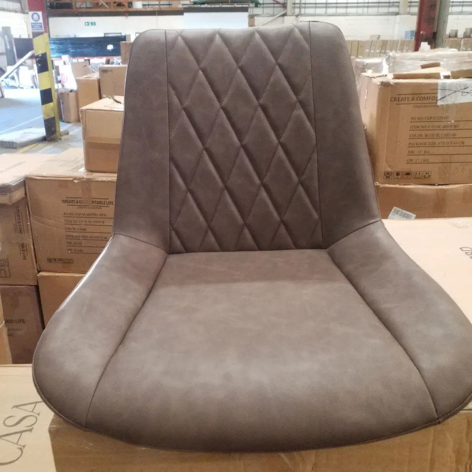 BOXED SET OF 2 FAUX LEATHER DINING CHAIRS - DARK BROWN LEATHER 