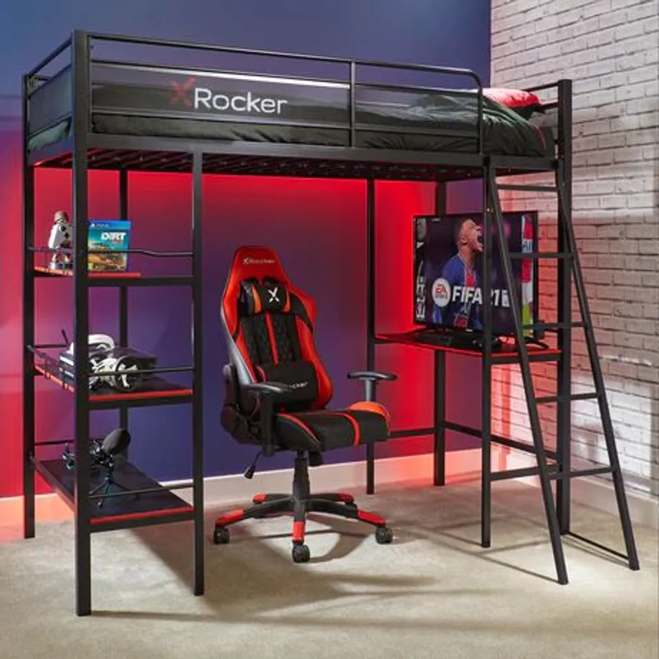 BOXED X ROCKER ICARUS XL HIGH SLEEPER BED WITH GAMING DESK (2 BOXES) RRP £299