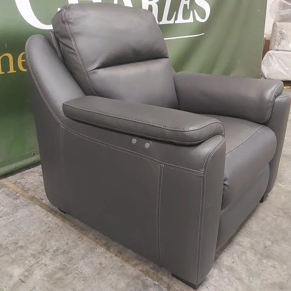 QUALITY DESIGNER ITALIAN MADE LEATHER ELECTRIC RECLINER ARMCHAIR - DARK GREY