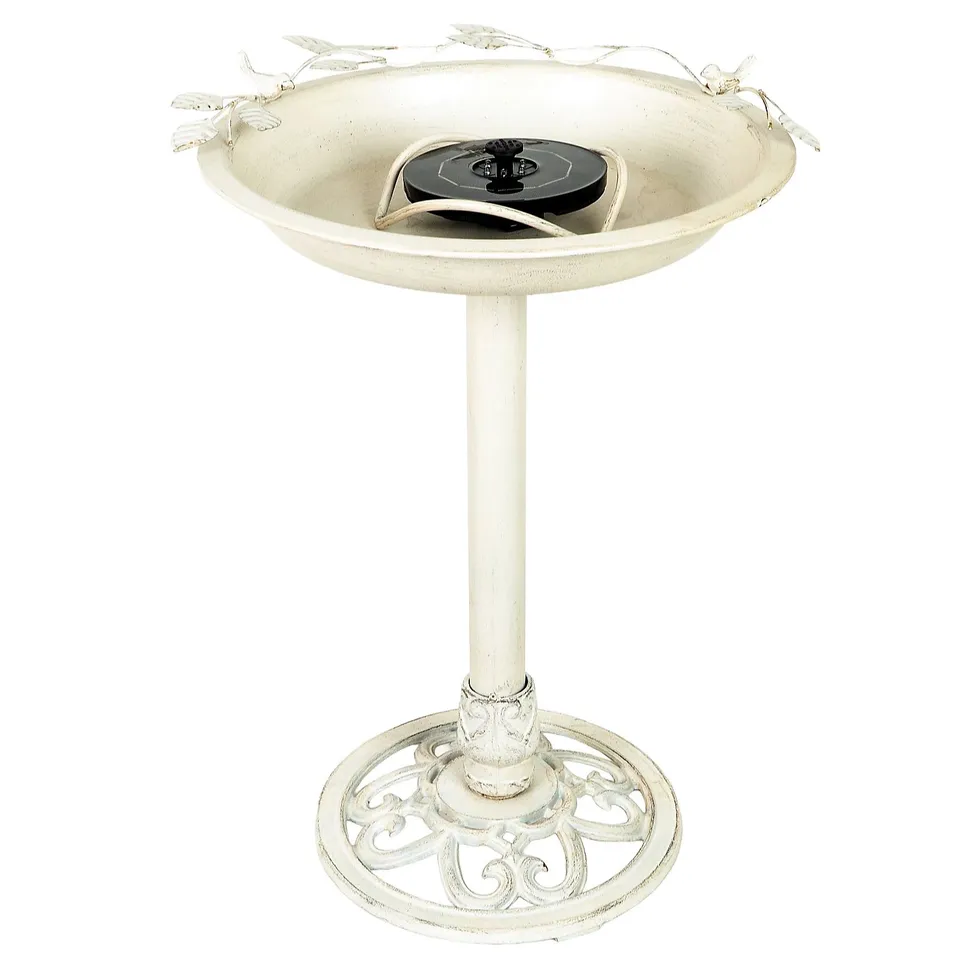 BERNINI SOLAR COLOUR CHANGING STEEL BIRD BATH FOUNTAIN