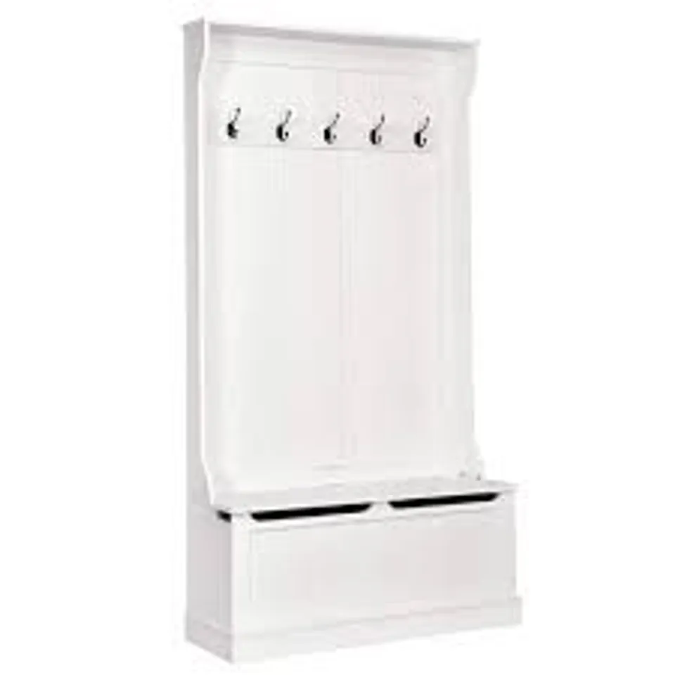 BOXED COSTWAY 3-IN-1 HALL TREE SHOE STORAGE BENCH & COAT RACK ENTRYWAY STORAGE 5 DOUBLE HOOKS - WHITE