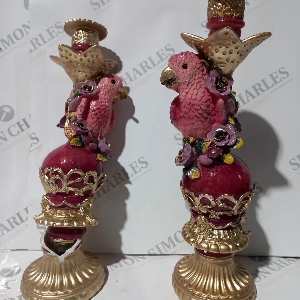 BOXED ALISON CORK SET OF 2 PARROT CANDLE STICKS