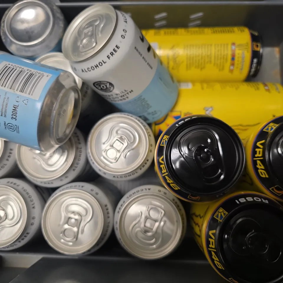 APPROXIMATELY 14 ASSORTED DRINKS ITEMS TO INCLUDE - MONSTER THE DOCTOR , DAYS PALE ALE ALCHOL FREE 