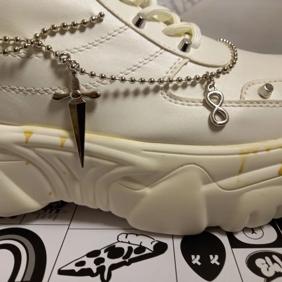 KOI VEGAN JINX WHITE MYSTIC CHARM TRAINERS - SIZE 8