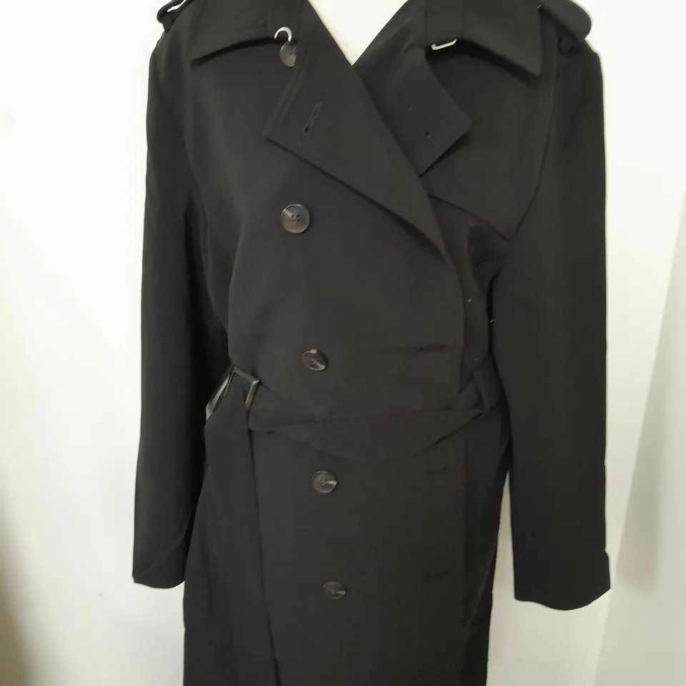 H&M BLACK BELTED COAT - UK 22