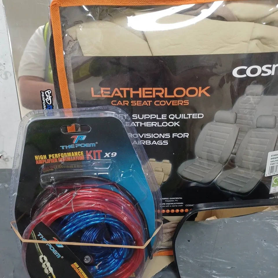 LARGE QAUNTIITY OF ASSORTED CAR ITEMS TO INCLUDE - CAR SEAT COVERS - TRIM- SIDE MIRROR / COLLECTION ONLY 