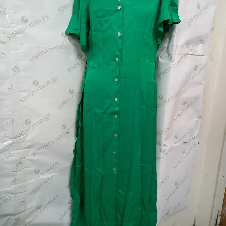 THREADBARE LADIES SALAD SATIN MIDI DRESS IN GREEN - UK 8
