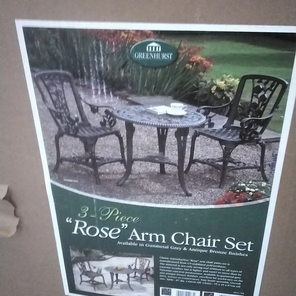 BOXED 3 PIECE ROSE ARM CHAIR SET