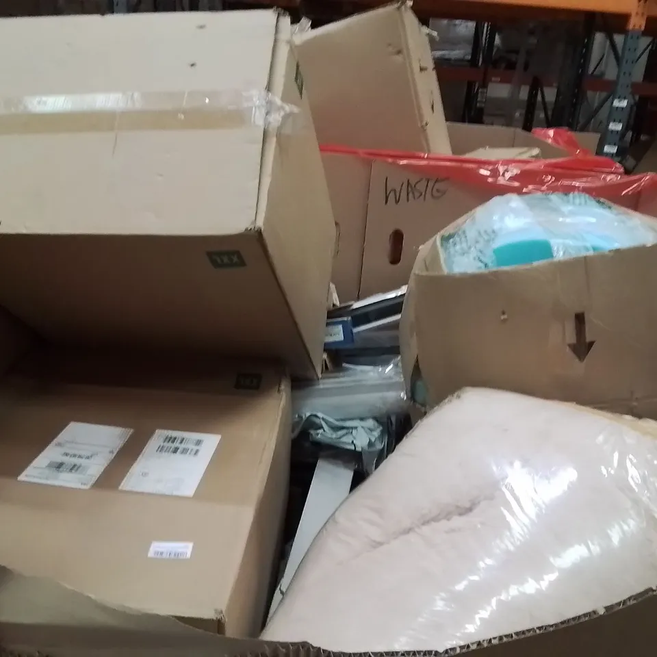 PALLET OF ASSORTED HOUSEHOLD GOODS AND PRODUCTS TO INCLUDE;CORDLESS BATTLE ROPE,LED LIGHTING SYSTEM FOR DARTBOARD,PVC TABLE CLOTH 