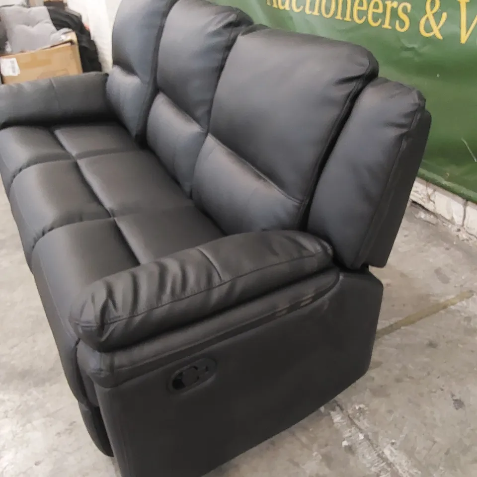 DESIGNER 3 SEATER MANUAL RECLINING BLACK LEATHER SOFA 