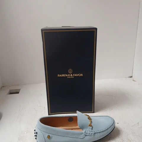FAIRFAX & FAVOR LADIES TRINITY DRIVER SKY BLUE SUEDE LOAFER – UK7