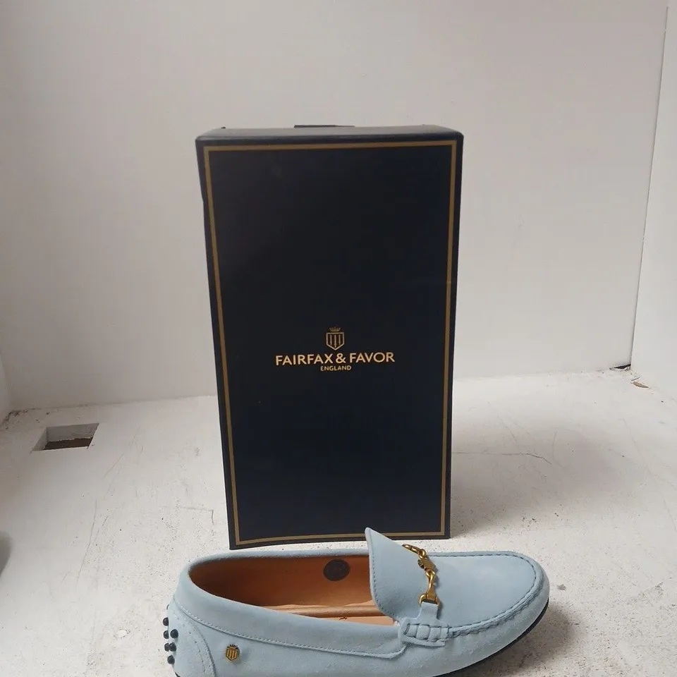 FAIRFAX & FAVOR LADIES TRINITY DRIVER SKY BLUE SUEDE LOAFER – UK7