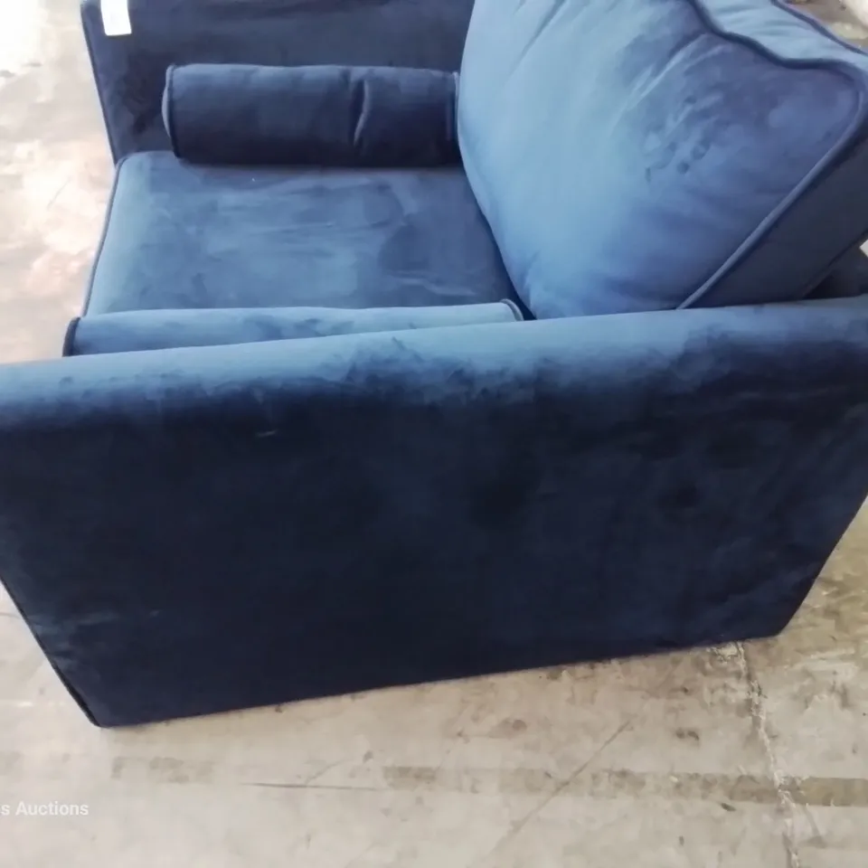 DESIGNER SNUGGLER CHAIR WITH BOLSTER CUSHIONS PLUSH BLUE FABRIC 