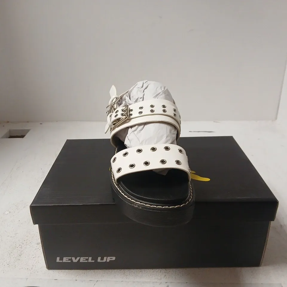 LEVEL UP WHITE PLATFORM SANDALS WITH STUDDED STRAPS UK 3