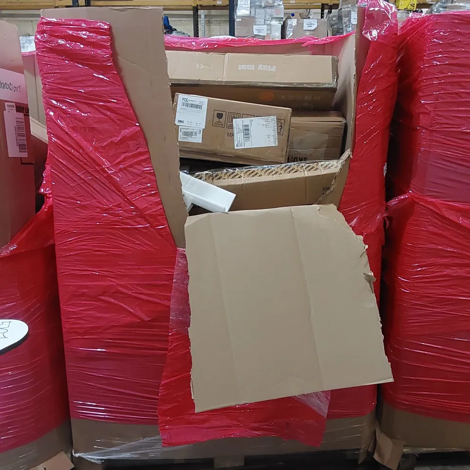 PALLET OF ASSORTED HOUSEHOLD ITEMS AND CONSUMER PRODUCTS. INCLUDES; PLAYMATS, BOXED FURNITURE ETC 