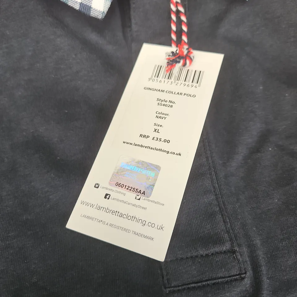 LAMBRETTA GINGHAM COLLAR POLO SHIRT – NAVY, XL