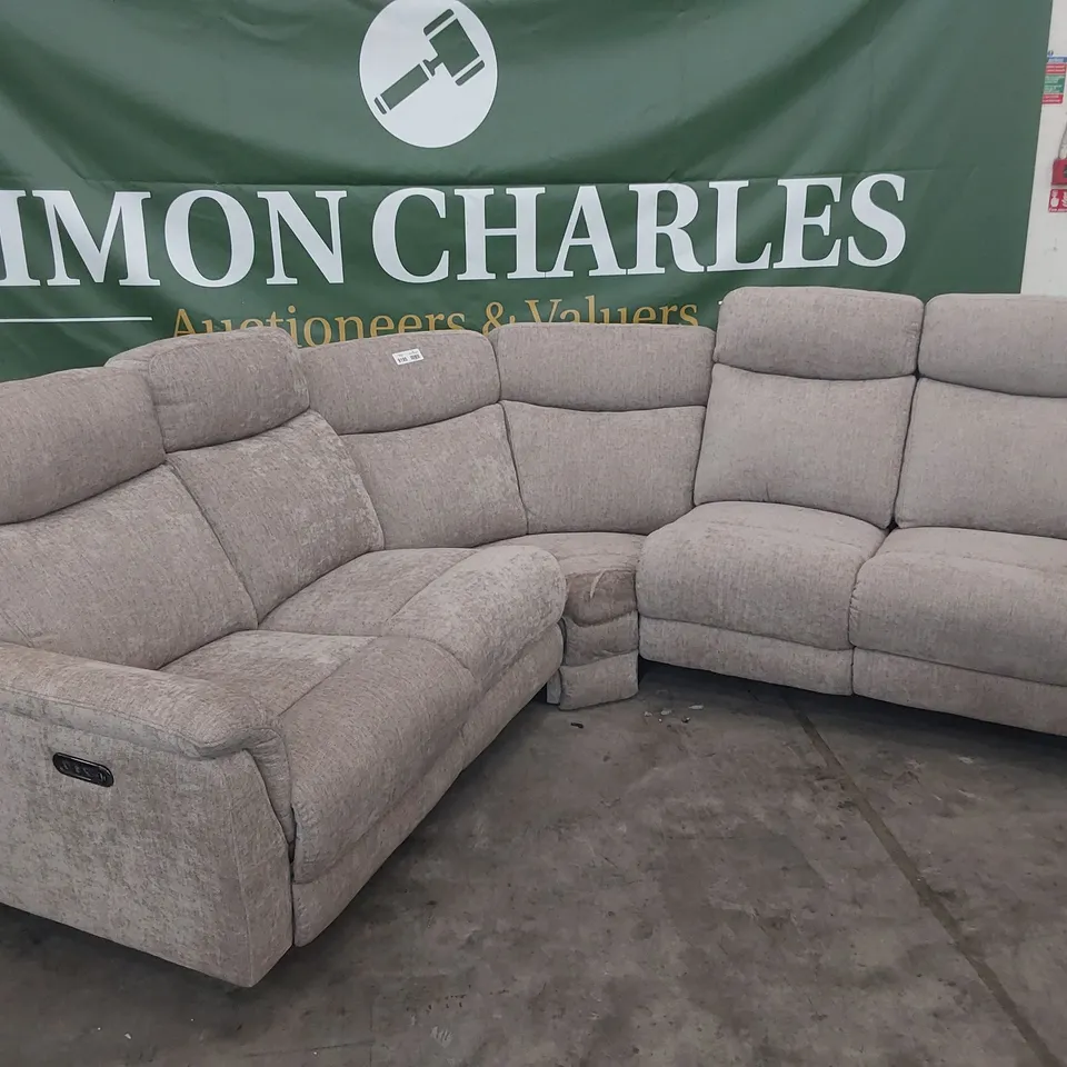 DESIGNER POWER RECLINING CORNER GROUP GREY FABRIC 
