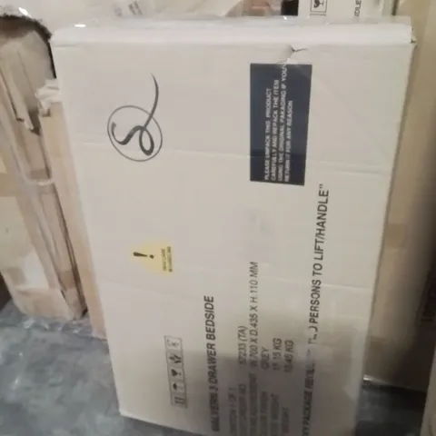 BOXED MALVERN 3 DRAWER BEDSIDE TABLE GREY