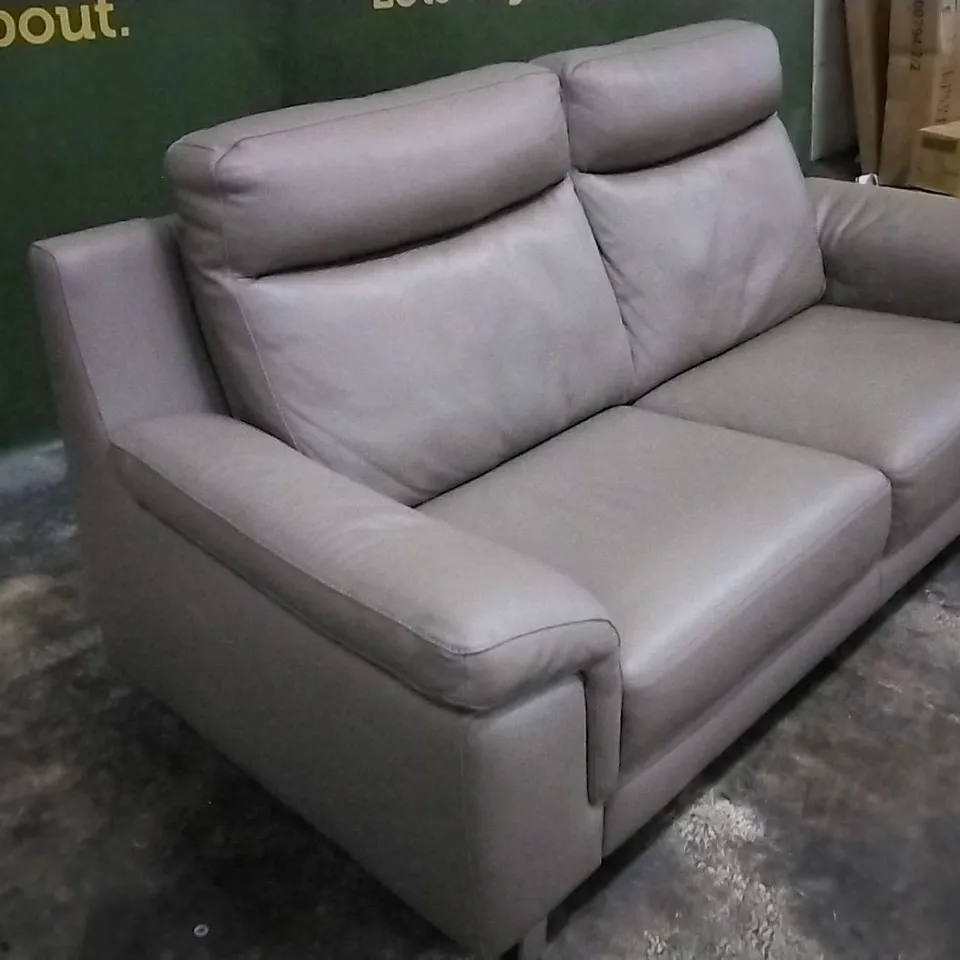 QUALITY ITALIAN DESIGNER GUIDO 3 SEATER IN LEATHER LIGHT MUD COLOUR
