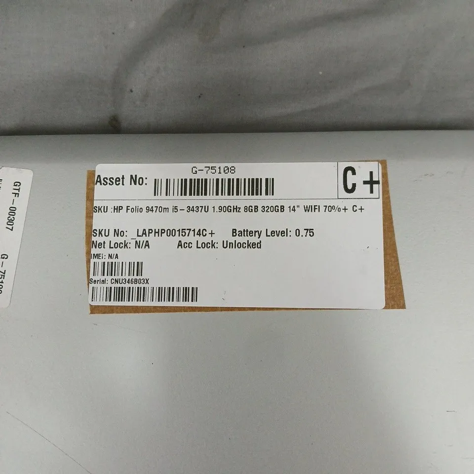 HP FOLIO 9470M LAPTOP – 14-INCH, I5-3437U, 8GB RAM, 320GB HDD, WIFI. DOES NOT POWER ON