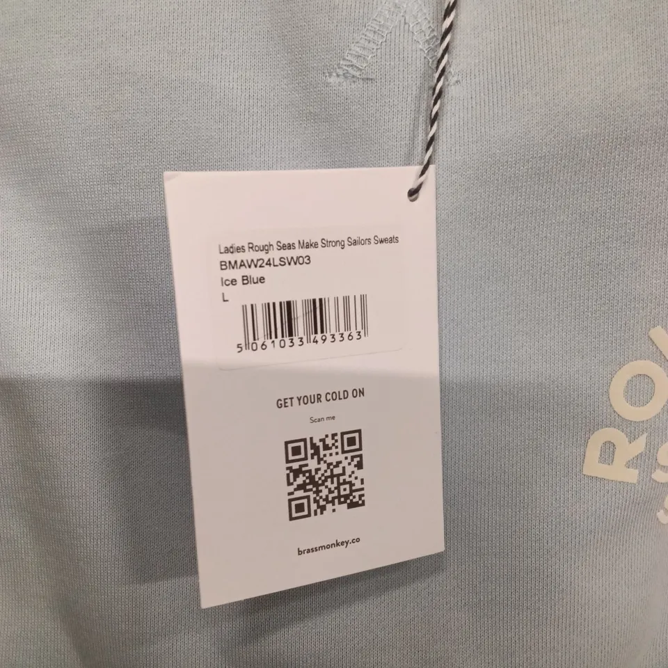 BOX OF BRAND NEW BRASS MONKEY SWEATS - ICE BLUE SIZE LARGE APPROXIMATELY 10
