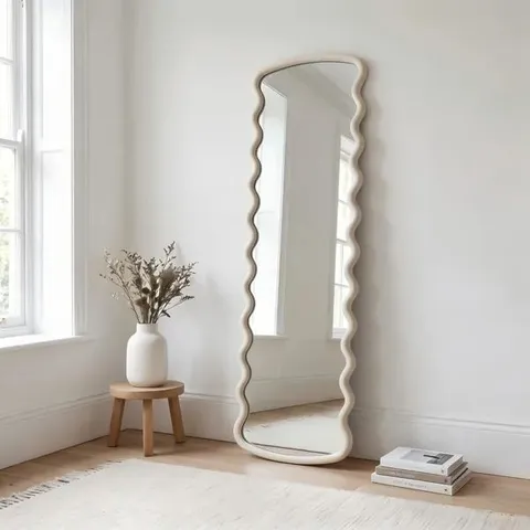 BOXED CLEO WIGGLE RECTANGLE FULL LENGTH WALL MIRROR 150×40CM - CREAM