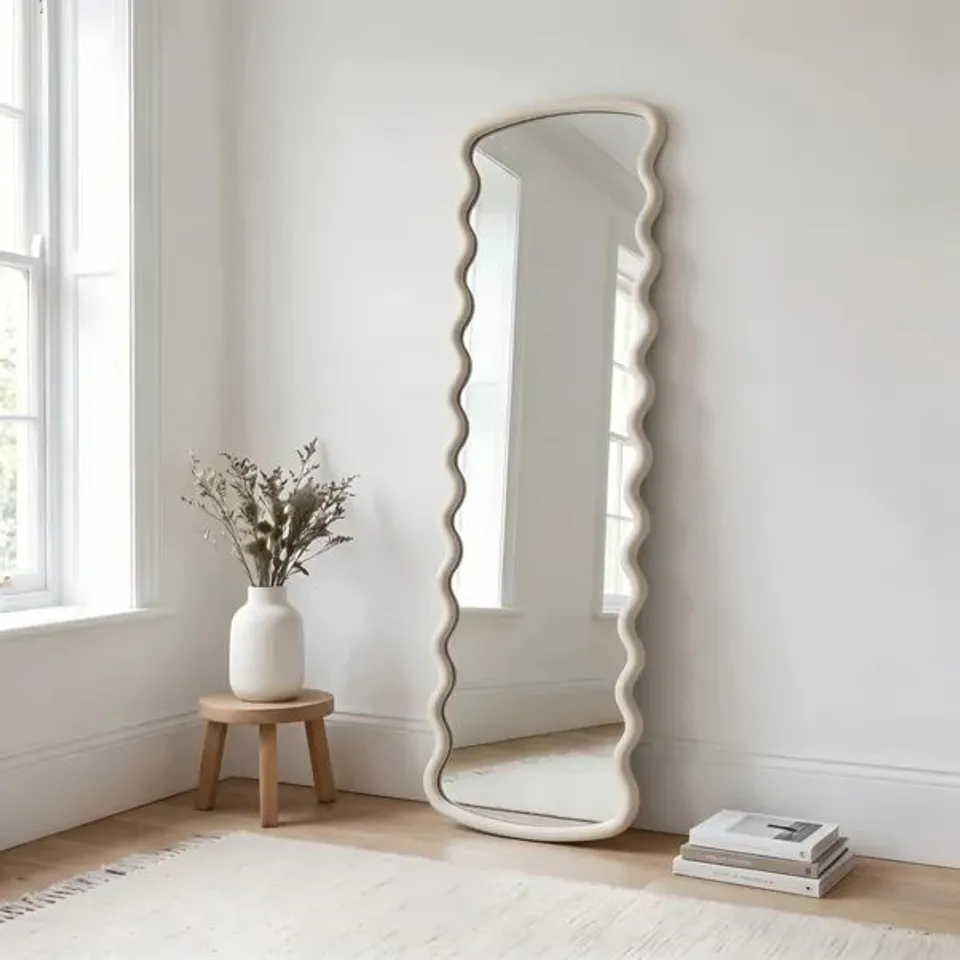 BOXED CLEO WIGGLE RECTANGLE FULL LENGTH WALL MIRROR 150×40CM - CREAM