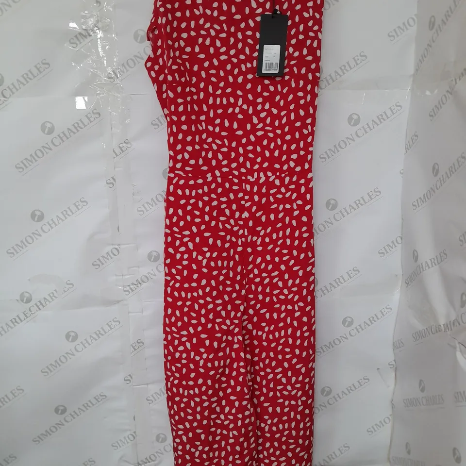 MELA LONDON SLEEVELESS TIE WAIST JUMPSUIT IN RED AND WITE SPOT SIZE 12