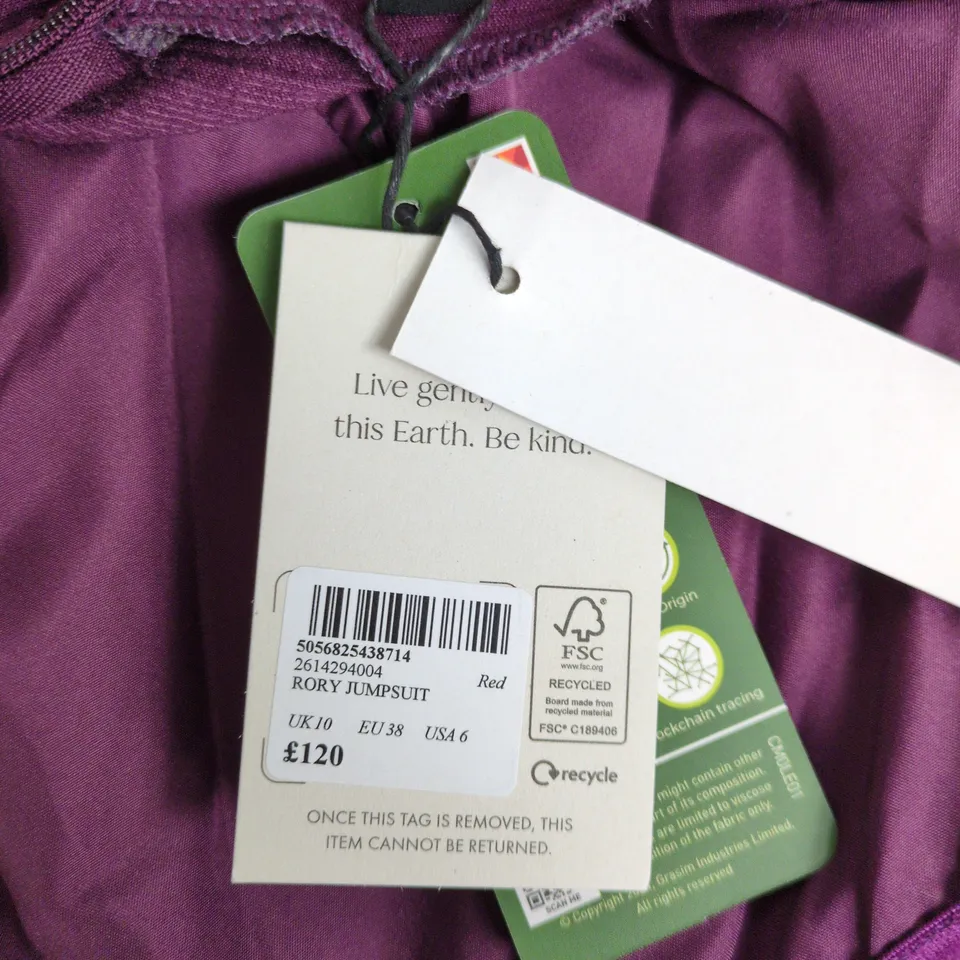 NOBODY'S CHILD RORY JUMPSUIT – UK 10 (EU 38, USA 6) – PURPLE