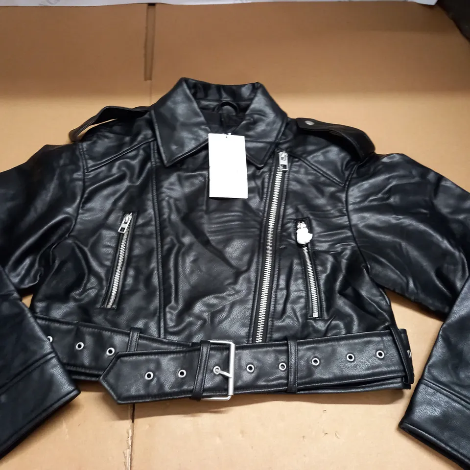 ZARA BLACK LEATHER LOOK BIKER STYLE JACKET - XS