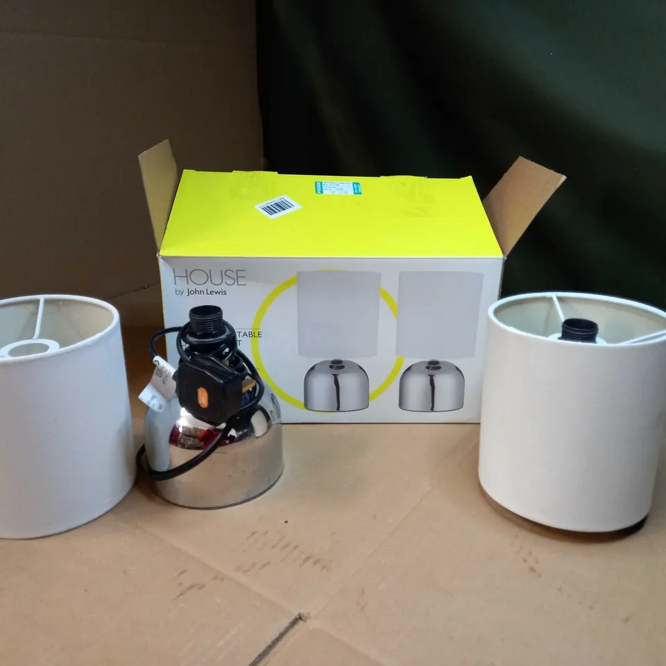 BOXED JOHN LEWIS POLISHED CHROME LUCY TOUCH TABLE LAMP DUO SET