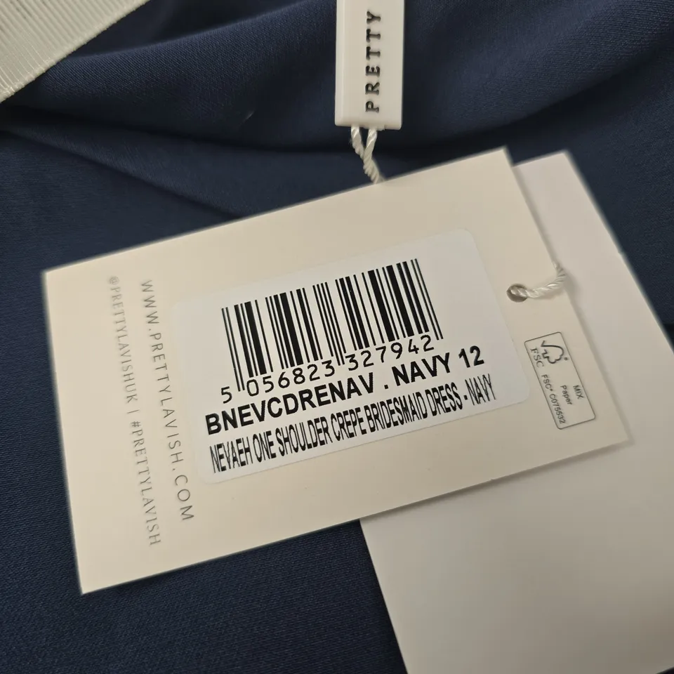 PRETTY LAVISH NAVY ONE-SHOULDER BRIDESMAID DRESS – UK 12 (EU 40, US 8)