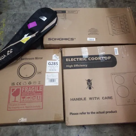 PALLET CONTAINING ASSORTED PRODUCTS INCLUDING BADMINTON RACK, SMART BATHROOM MIRROR, ELECTRIC COOKTOP & FABRIC WARDROBE