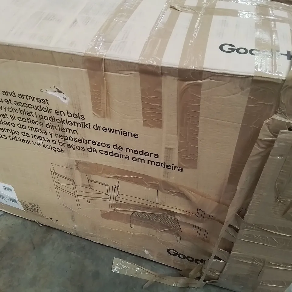 BOXED GOODHOME AKOA ALUMINIUM COFFEE SET WOOD TABLE TOP & ARMRESTS