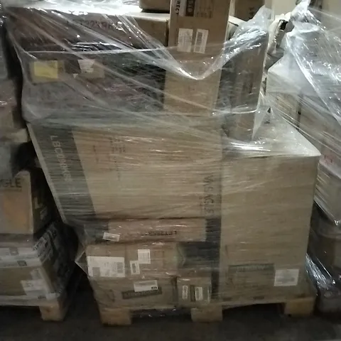 PALLET OF HOUSEHOLD ITEMS TO INCLUDE FABRIC WARDROBE, OVER THE TOILET SHELF, STORAGE OTTOMAN, END TABLE AND OTHER ASSORTED ITEMS...